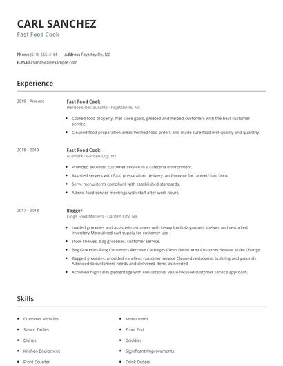 Fast Food Cook Resume