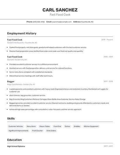 Fast Food Cook Resume