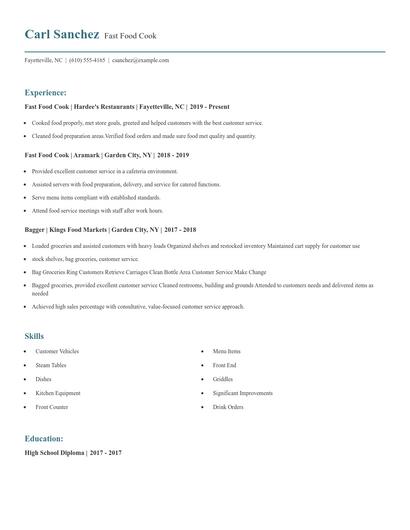 Fast Food Cook Resume