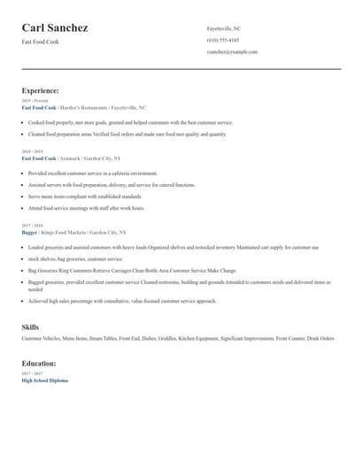 Fast Food Cook Resume