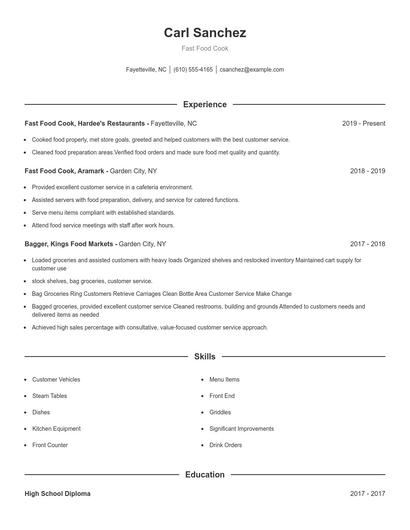 Fast Food Cook Resume