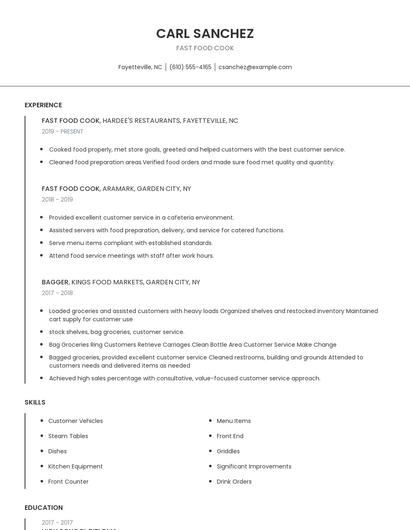 Fast Food Cook Resume