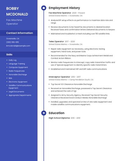 Fax Machine Operator Resume