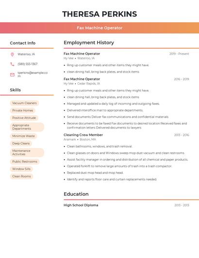 Fax Machine Operator Resume