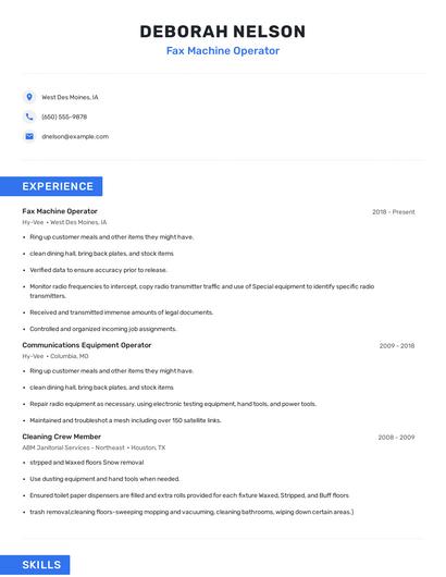 Fax Machine Operator Resume