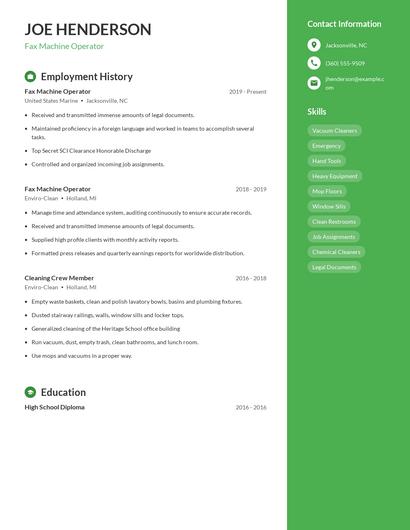 Fax Machine Operator Resume