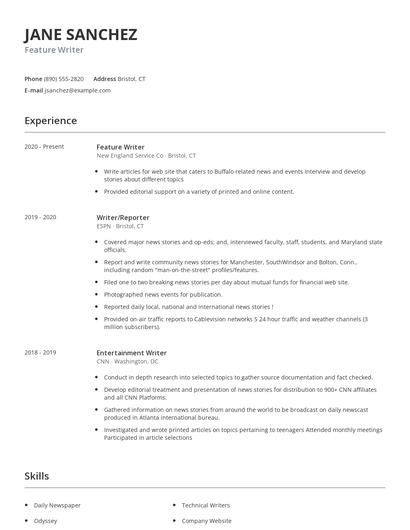 Feature Writer Resume