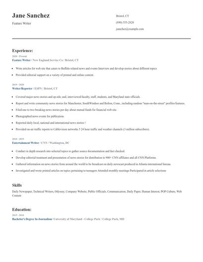 Feature Writer Resume