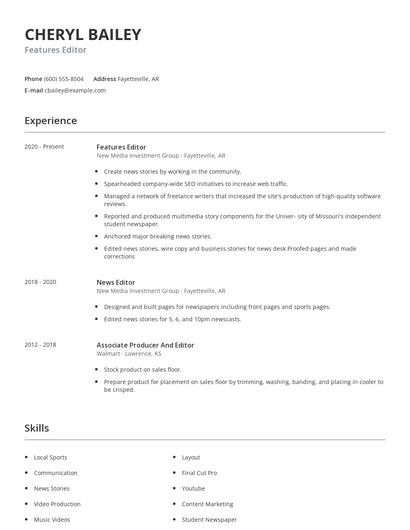 Features Editor Resume