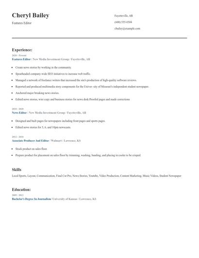 Features Editor Resume