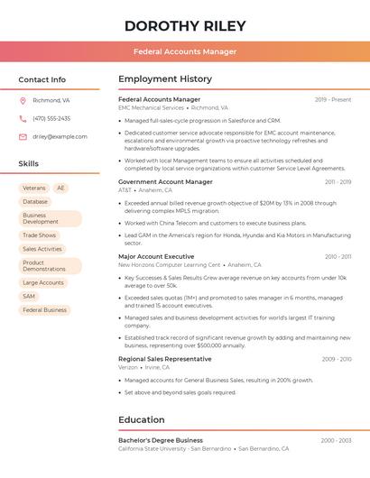 Federal Accounts Manager Resume