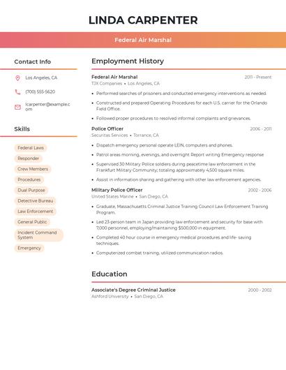 Federal Air Marshal Resume