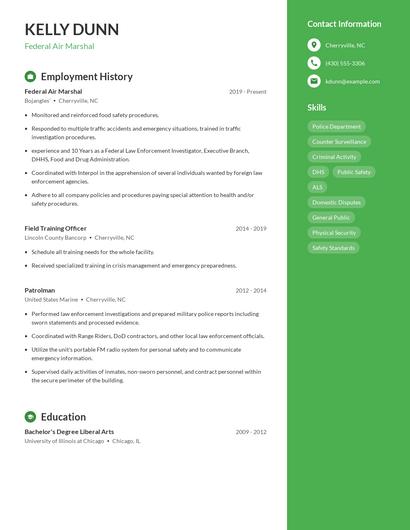 Federal Air Marshal Resume