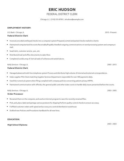 Federal District Clerk Resume