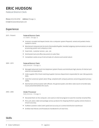 Federal District Clerk Resume