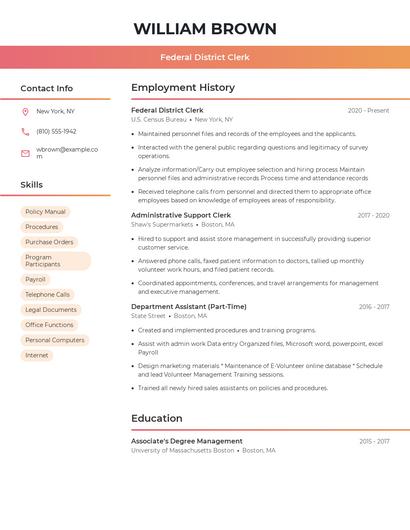 Federal District Clerk Resume