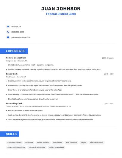 Federal District Clerk Resume