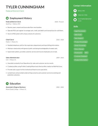 Federal District Clerk Resume