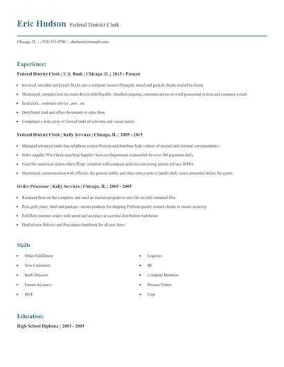 Federal District Clerk Resume