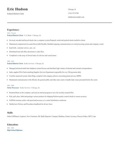 Federal District Clerk Resume