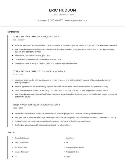 Federal District Clerk Resume