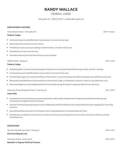 Federal Judge Resume