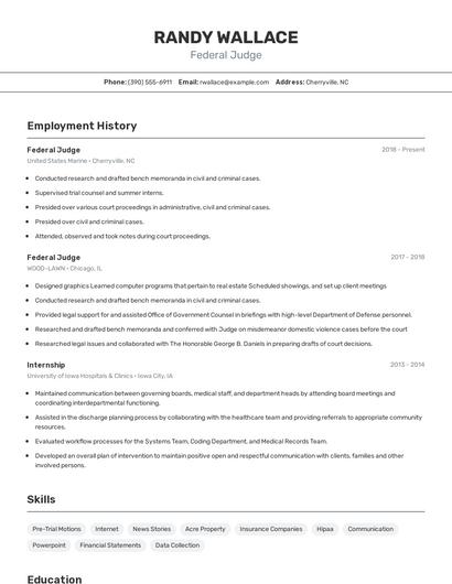 Federal Judge Resume