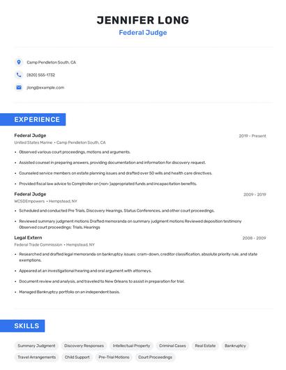Federal Judge Resume