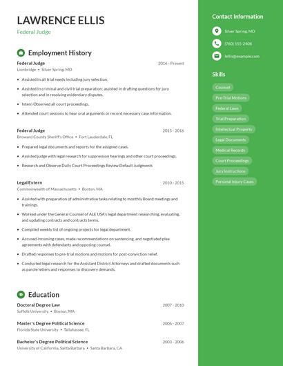 Federal Judge Resume