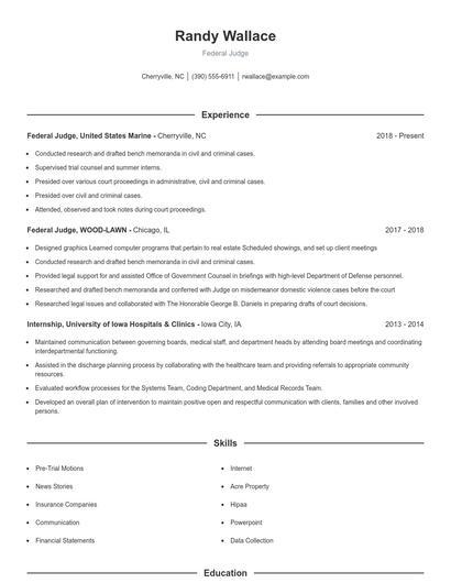 Federal Judge Resume