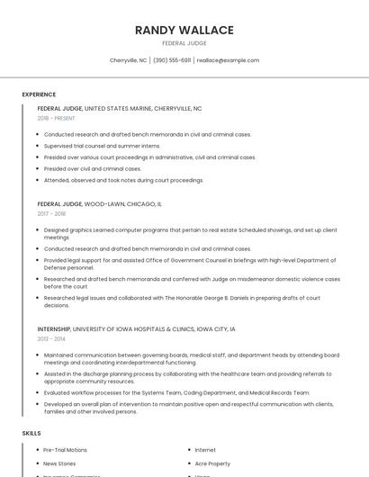 Federal Judge Resume