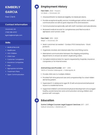 Fee Clerk Resume