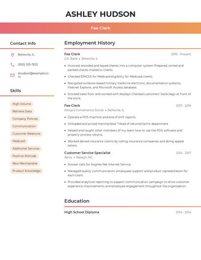 Fee Clerk Resume