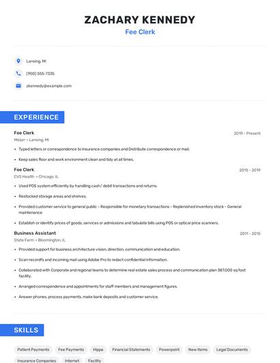 Fee Clerk Resume
