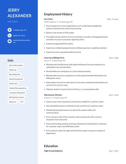Fee Clerk Resume