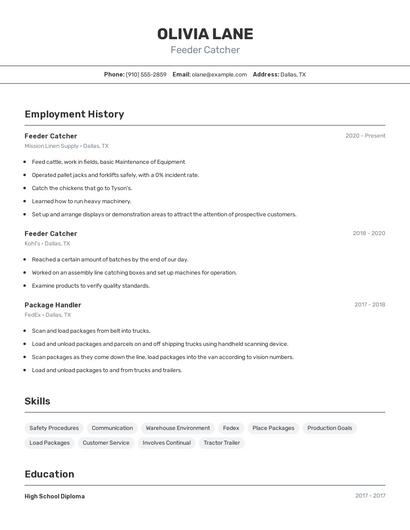 Feeder Catcher Resume