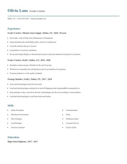 Feeder Catcher Resume