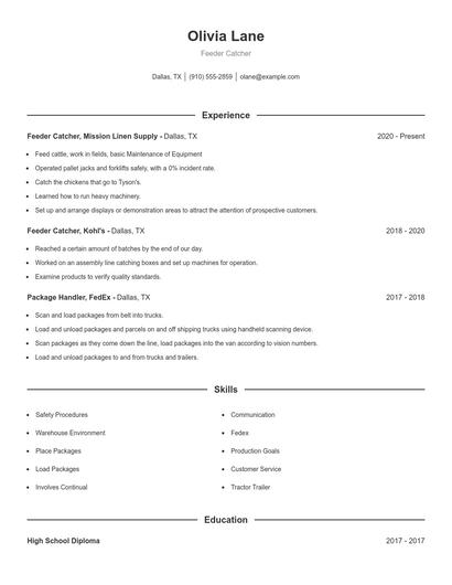 Feeder Catcher Resume