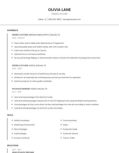 Feeder Catcher Resume