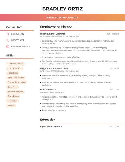 Feller Buncher Operator Resume