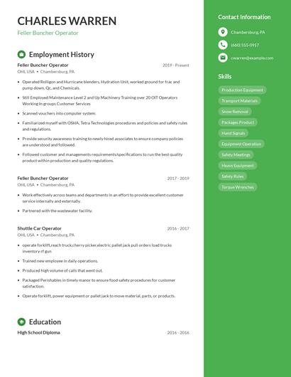 Feller Buncher Operator Resume