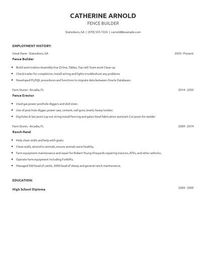 Fence Builder Resume