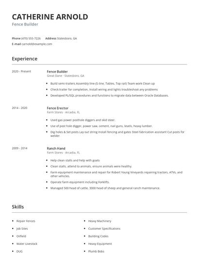 Fence Builder Resume