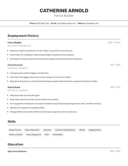 Fence Builder Resume
