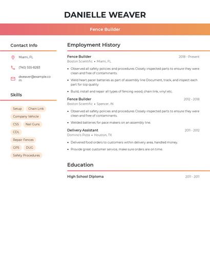 Fence Builder Resume