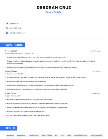 Fence Builder Resume