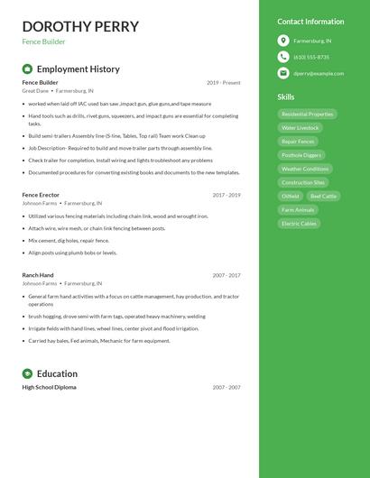 Fence Builder Resume