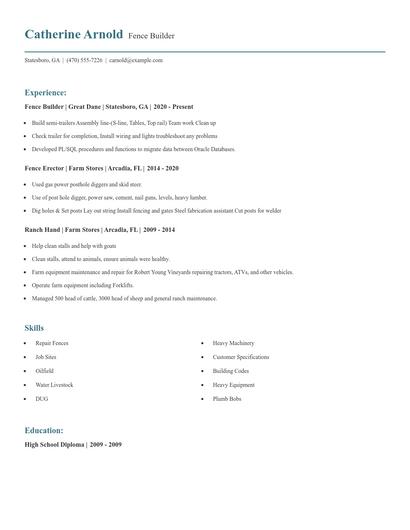 Fence Builder Resume