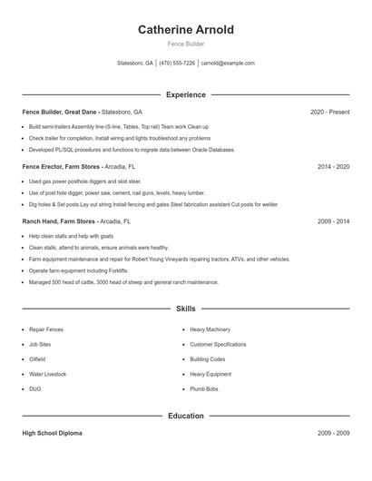 Fence Builder Resume