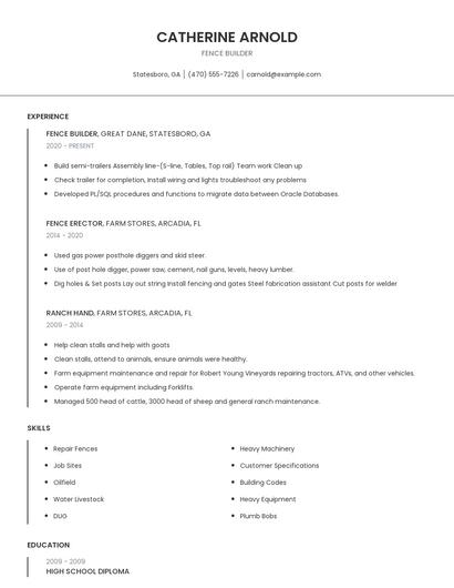 Fence Builder Resume